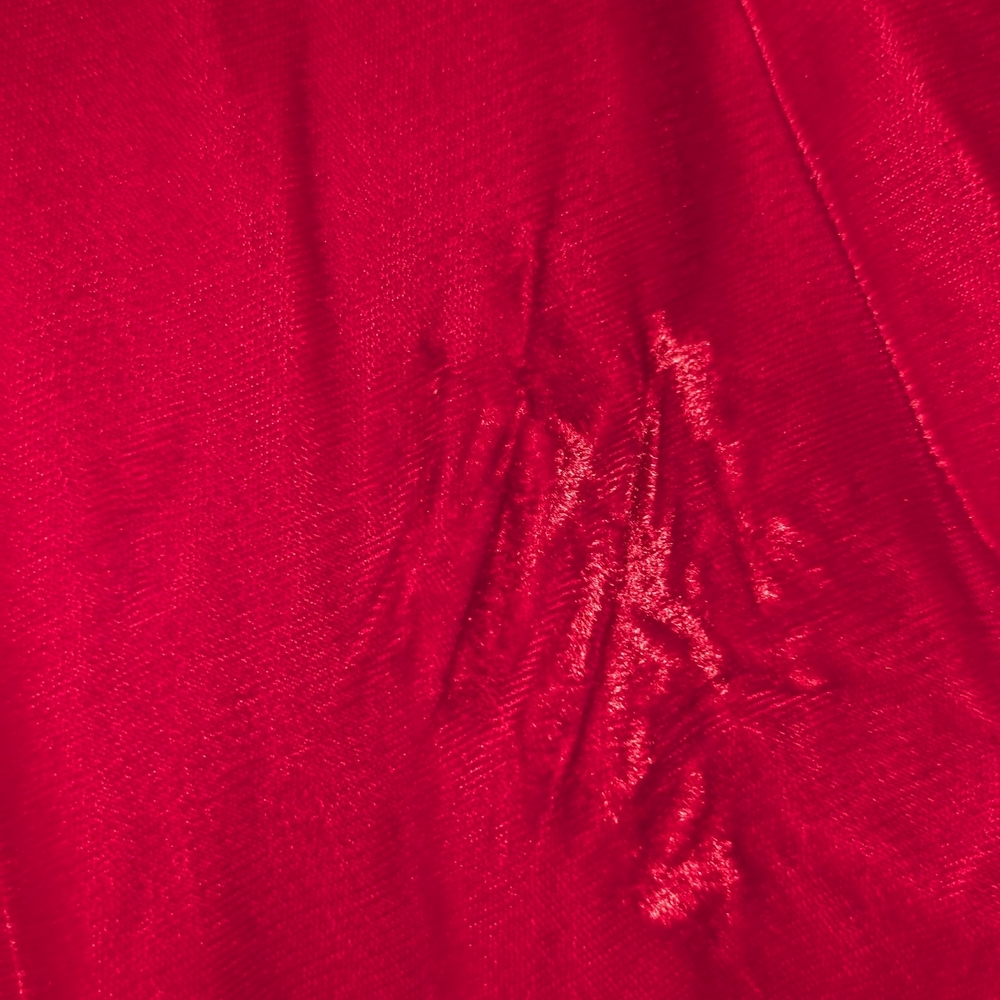 Red Satin Off Shoulder Dress | Vintage Inspired Romantic Midi Old Hollywood - Picture 3 of 4